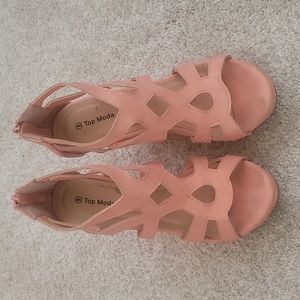 Top Moda Women's Fashion Strappy Platform Wedge Faux Suede Sandals CORAL